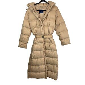 Moncler Belted Long Down Puffer Coat Jacket with Hood Brown Size 2